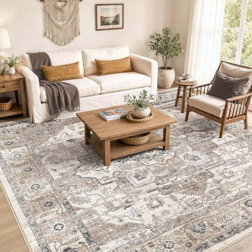 10x10 Square Area Rug: Washable Tea Brown Area Rug for Living Room - Image 3