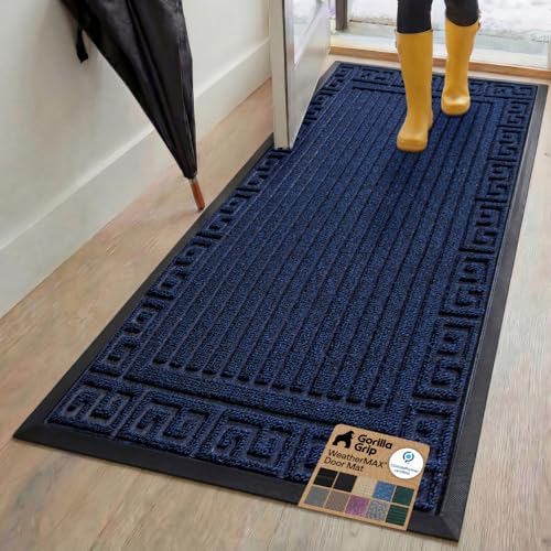 GORILLA GRIP WeatherMAX Door Mat, Indoor Outdoor, 72x24, Navy Greek Keys by GorillaGrip