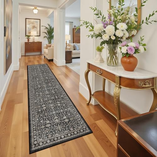 Grey Floral Hallway Runner Rug 2x10 for Kitchen Bathroom - Image 4