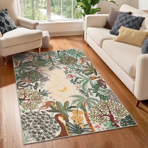 GarveeHome 3x5 Washable Area Rug for Bedroom, Jungle Animal Soft Tiger Rug Non Slip Low Pile Beige Carpet Stain Resistant Throw Rug for Bedside Kids Room Office Dining Room - Image 3