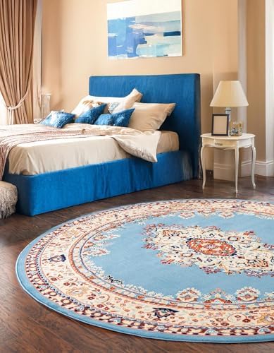 Unique Loom Reza Collection Traditional Persian Style Area Rug, 8' 0" x 8' 0", Light Blue/Ivory - Image 5