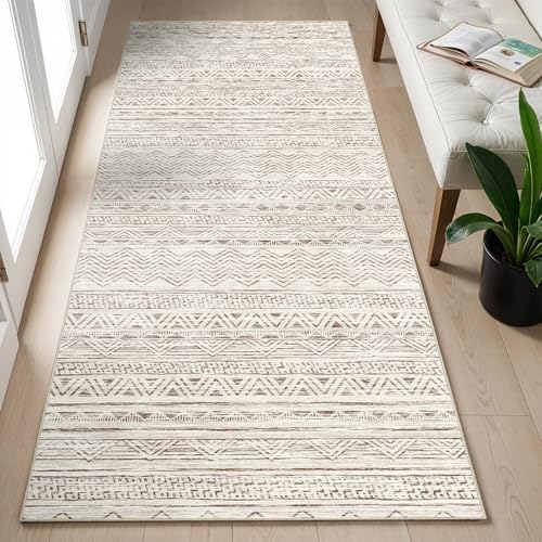 2x5 Runner Rug Washable Moroccan: Non Slip Kitchen Long Floor Mat Beige by Ksrau