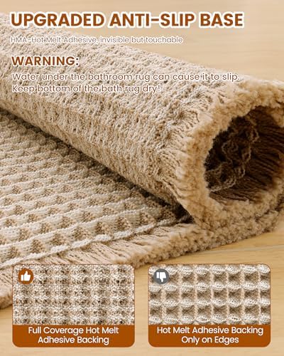 Smiry Waffle Bath Mat 47X20, Soft Absorbent Bathroom Rugs, Brown & Cream - Image 5