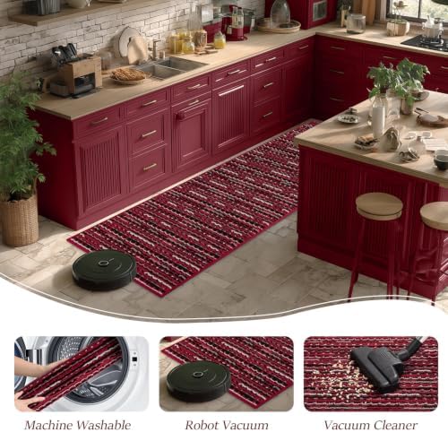 Kitchen Rugs Sets of 2, Non Slip Kitchen Mats for Floor, Christmas Red - Image 6