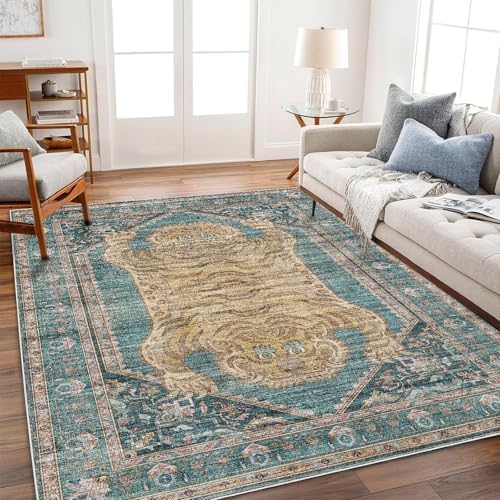 CHAMPLANT Area Rug 5'x7' Washable Rug Vintage Traditional Floor Cover Thin Retro Kitchen Indoor Distressed Non Slip Carpet for Living Room Bedroom Dining Room by CHAMPLANT
