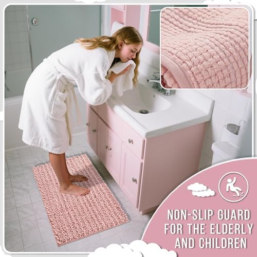 Yimobra Large Bathroom Rugs Non Slip Washable 36x24 Inch - Ultra Soft Absorbent Chenille Bath Mat, Quick Dry Shaggy Floor Carpet for Tub Shower, Light Pink Home Decor Accessories - Image 6