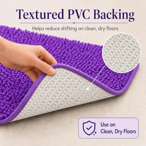 RUN HELIX Purple Bathroom Rugs Sets 3 Piece Non Slip Extra Absorbent Shaggy Chenille Bathroom Rugs and Mats Sets, Soft & Dry Bath Rug/Mat Set for Bathoom Mats - Image 3