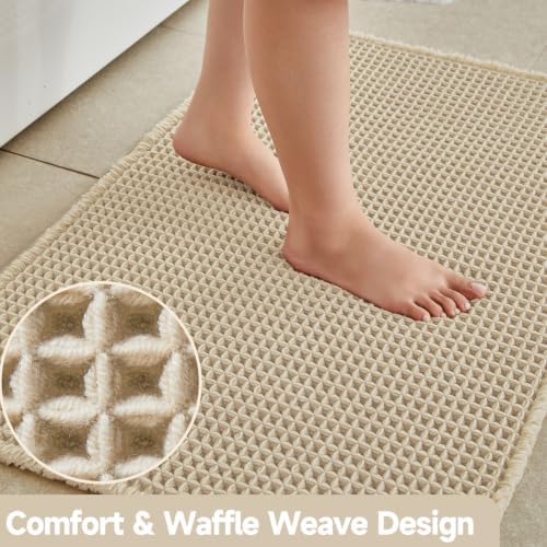 TYUU Waffle Runner Rug Bathroom, Long Boho Bath Mat, 72x24 Pale Beige - Image 3