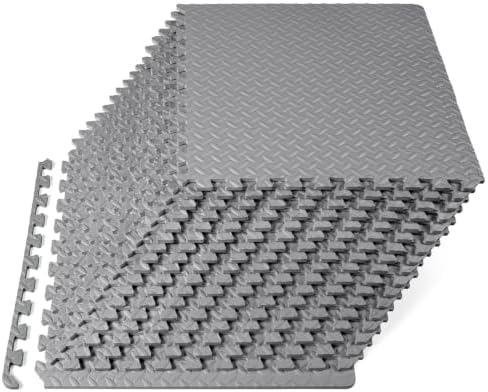 ProsourceFit Exercise Puzzle Mat 1/2-inch, EVA Interlocking Foam Floor Tiles for Home Gym, Workout Equipment, Kids Play Areas, Gray, 72 SQ FT - 18 Tiles by ProsourceFit