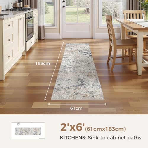 DMOYEST Washable Runner Rug for Hallway: 2x6 Neutral Modern Abstract Low Pile Area Rug with Non-Slip Backing - Carpet for Bedroom Kitchen Laundry Entryway Bathroom Indoor - Beige Blue - Image 5