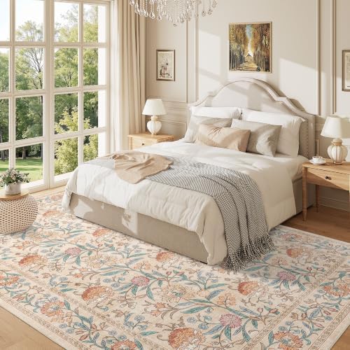 DUKINO 6x9 Area Rug, Vintage Floral Washable Rugs for Living Room, Beige - Image 5