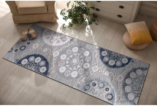 CAMILSON Runner Outdoor Rugs Oriental Retro Traditional Floral Medallion Area Rug 2x10 Non-Shedding Stain Resistant Indoor Carpet for Bathroom Hallway Kitchen Office (2 x 10 / Blue) by CAMILSONIndoorOutdoorAreaRugs