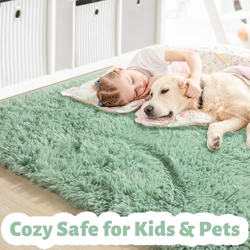Amdrebio Sage Green Large Fluffy Rug 6x9 for Living Room Bedroom Nursery - Image 2