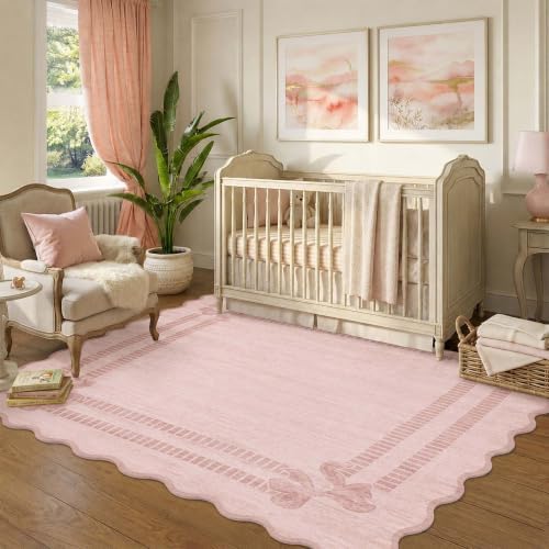 4x6 Area Rugs for Living Room Washeble Cute Scalloped Pink Rug - Image 3