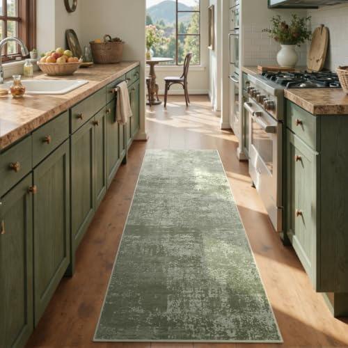 2x6 Ft Abstract Washable Runner Area Rugs for Hallway Green - Image 4