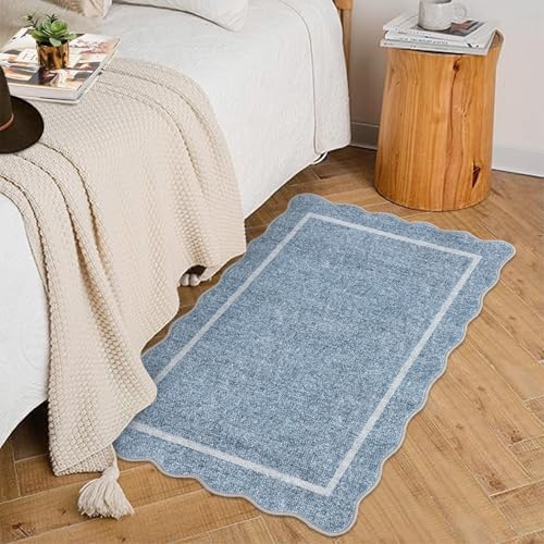 GarveeHome Scalloped Door Mat Indoor Entrance 2x3 Washable Non Slip, Blue - Image 2