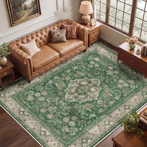 SameBed 6x9 Area Rug Living Room, Vintage Washable Carpet Green by SameBed