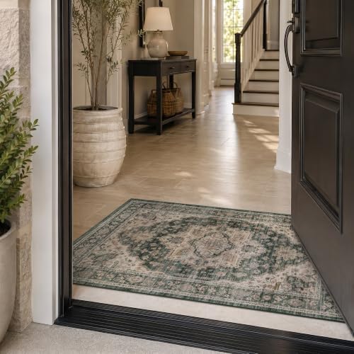 Rugshop Vintage Medallion Machine Washable Non-Slip Area Rug, 2'x4' Green - Image 6