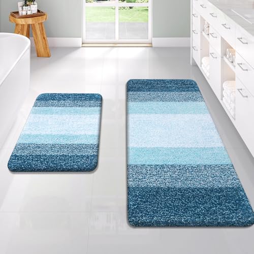 OLANLY Micorfiber Bathroom Rug Set 2 Piece, Soft Bath Mats, Peacock Blue by OLANLY