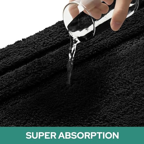 HOMEIDEAS Black Bathroom Rugs Set of 3, Non Slip Bath Mats - Image 4