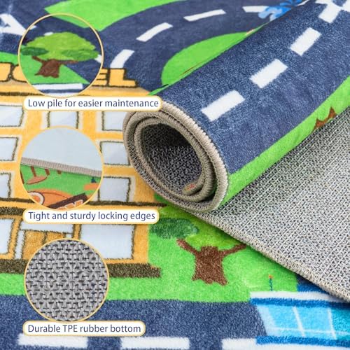 Kids Rug for Playroom, 3x4ft Car Rugs Town City Road Map Rug Play Mat - Image 5