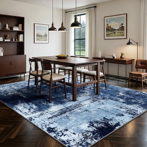 5x7 Rugs for Living Room - Modern Abstract Washable Rug, Ultra Soft Non Slip Low Pile Large Rugs, Floor Carpet for Bedroom Dining Room Office Laundry Nursery Home（Blue & White） - Image 4