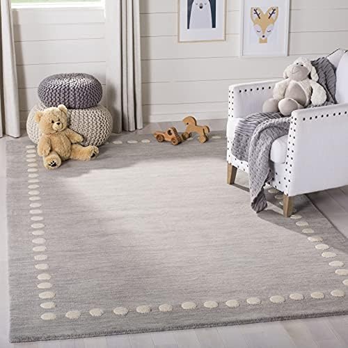 SAFAVIEH Kids Collection Area Rug - 5' x 8', Grey, Handmade Polka Dot Border Wool, Ideal for High Traffic Areas in Living Room, Bedroom (SFK802F) by Unknown