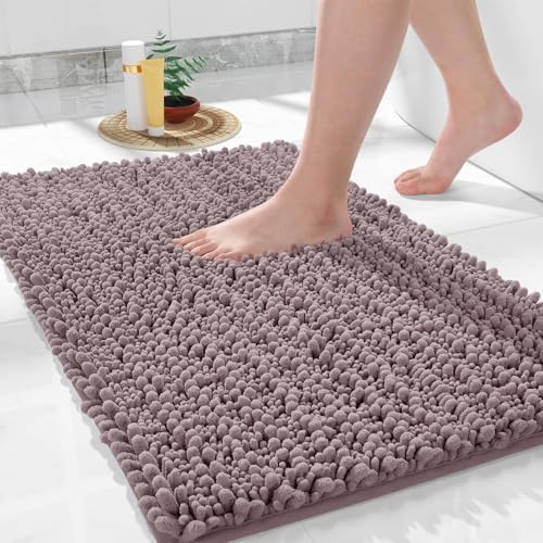 Yimobra Bathroom Rugs Non Slip Washable 32x20 Inch - Ultra Soft Absorbent Chenille Bath Mat, Quick Dry Shaggy Floor Carpet for Tub Shower, Mauve Home Decor Accessories by Yimobra