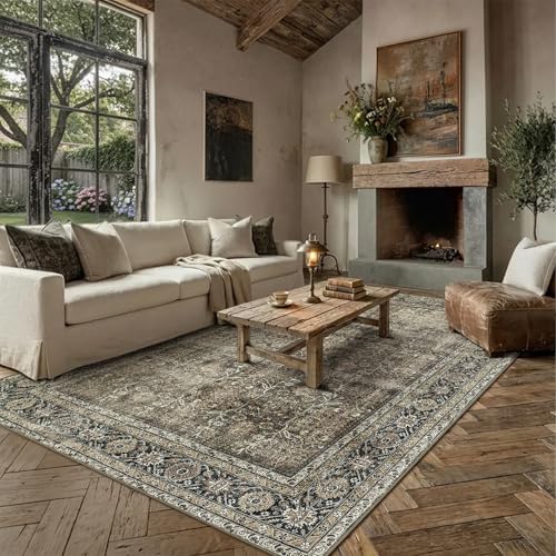 PureCozy Brown Area Rug 7x9 Vintage Traditional Distressed - Image 3