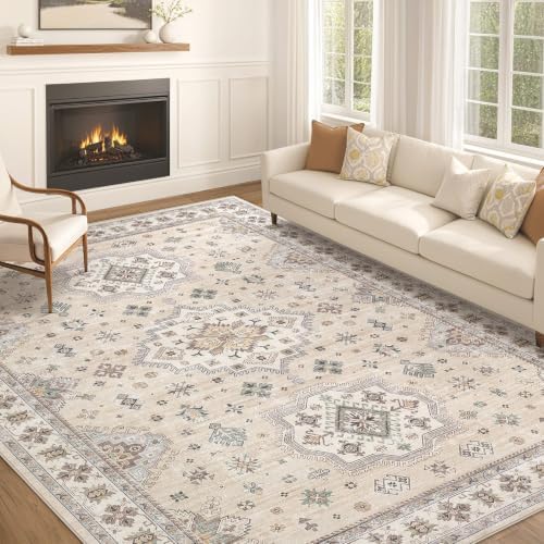 EIEIHOUSE 10x13 Area Rug Washable Vintage Rugs for Living Room Muted Beige by EIEIHOUSE