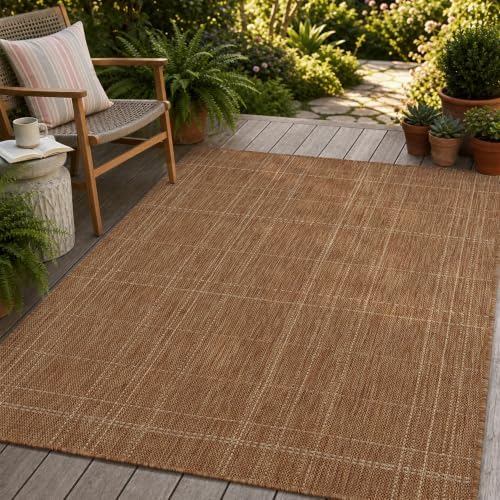 PADOOR-Outdoor Rug-Patio Rug 4x6 ft Polypropylene Indoor Outdoor Rugs Outdoor Carpet for Patio Deck Balcony Porch, Textured Weave, Durable for High Traffic, Fade-Resistant, Farmhouse Neutral Brown by PADOOR