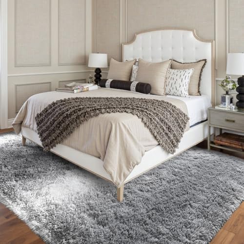 FinRèc Home 5x8 Non-Slip Fluffy Area Rugs for Living Room (Striped Grey) - Image 2