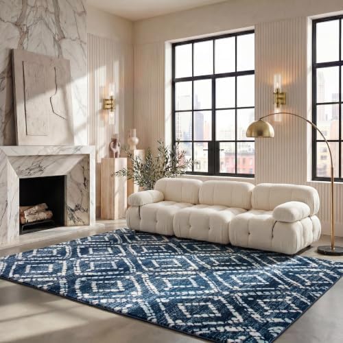 SAFAVIEH Area Rug 8x10 - Adirondack Collection - Large - Navy & Ivory, Geometric Trellis Pattern, Non-Shedding & Easy Cleaning, Ideal for Living Room, Bedroom, Office, Dining Space (ADR131N) by Unknown