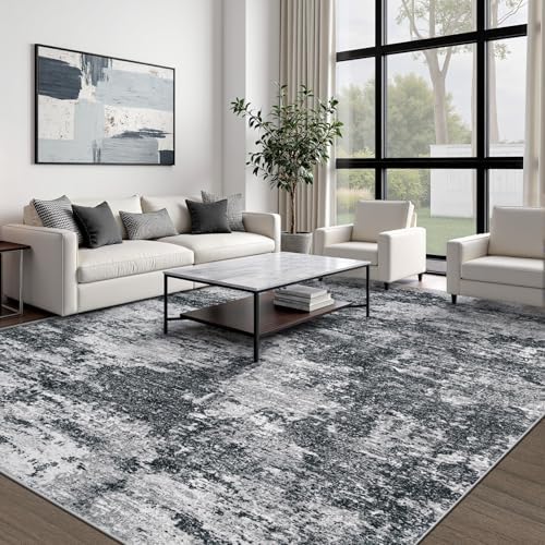 pmtsns Area Rugs 9x12 for Living Room: Washable Rug Modern Abstract Neutral Soft Non-Slip Low-Pile Indoor Large Carpet for Bedroom Dining Room Playroom Home Office (Black Grey, 9'x12') - Image 6