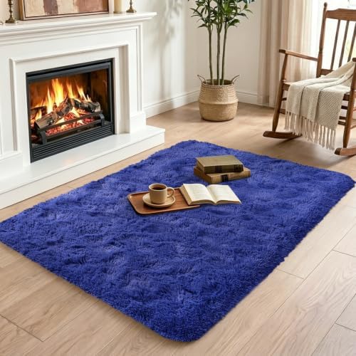 3x5 Royal Blue Fluffy Soft Area Rug Non-Slip for Bedroom Entryway - Image 4