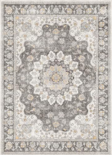 RUUGME Washable Runner Rug 2'6x12: Vintage Hallway Entryway Rug Non Slip Stain Resistant Carpet for Kitchen Bedroom Indoor Soft Pet Friendly Home Decor Mat 2'6x12 Charcoal Grey by RUUGME