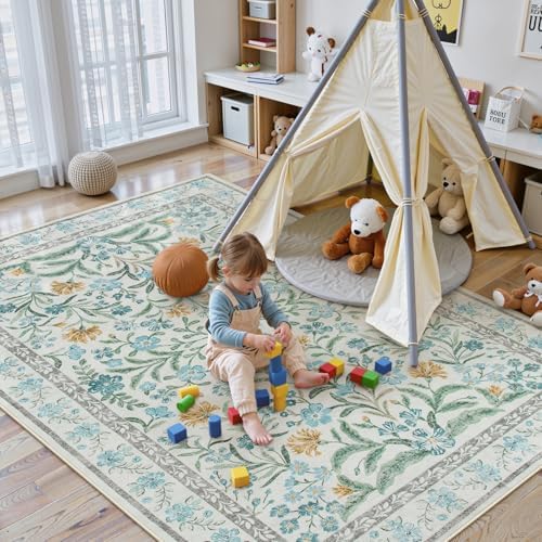 Lahome Blue 5x7 Area Rugs, Cottage Core Girls Bedroom Kids Nursery Rug - Image 3