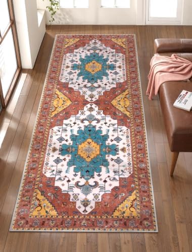SERISSA 2x5 Washable Non Slip Boho Runner Rug for Hallway，Orange - Image 5