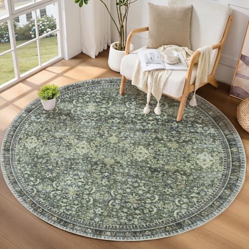 Sasttie Round Rug 6ft, Ultra-Soft Washable Rug for Living Room, Dark Green by SASTTIE