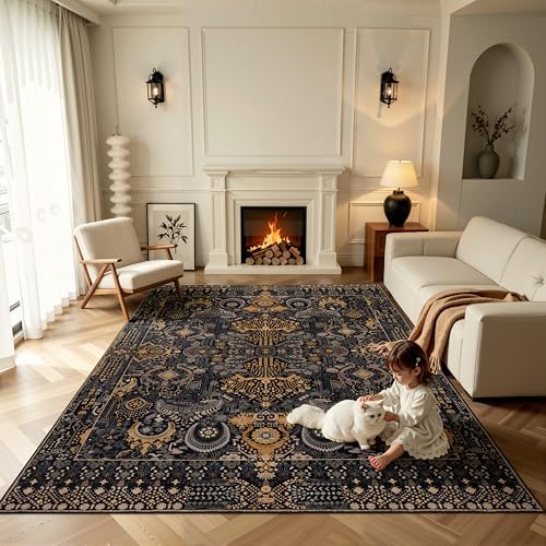 Ruaruarug Washable Area Rug 8×10 Ultra Soft for Living Room, Black and Gold - Image 6