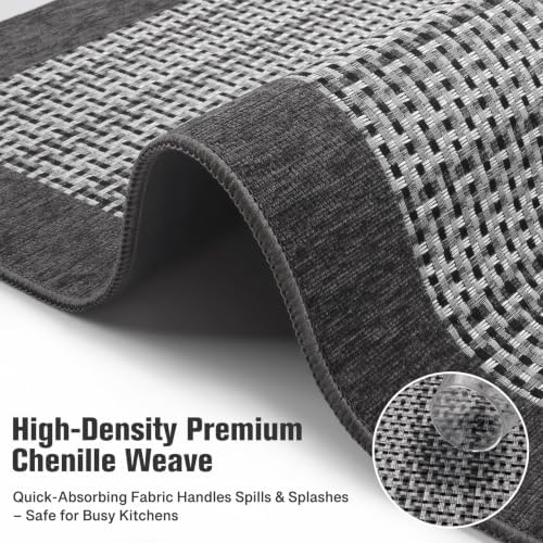 StepRite Kitchen Rugs 2 PCS, Kitchen Mats for Floor, 20"x32"+20"x60", Grey - Image 3