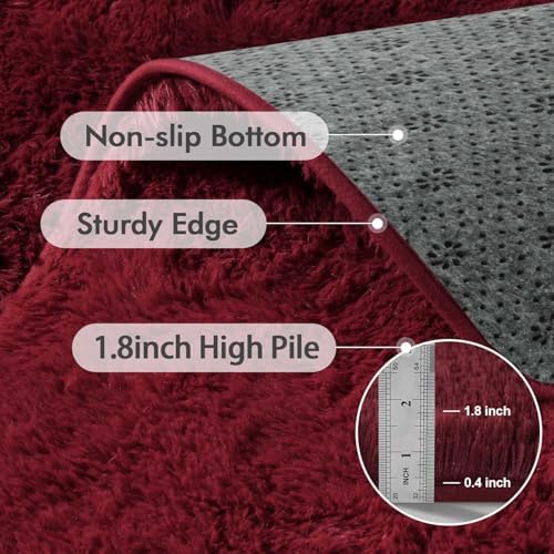Area Rugs for Living Room, 5x7 Feet Soft Fluffy Shagg Plush Rug High Pile Large Indoor Modern Non-Slip Floor Carpet for Bedroom Nursery Girls Kids Home Room Dorm Decor Aesthetic Burgundy - Image 6