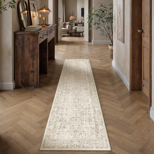 PureCozy Light Brown Runner Rug 2'6"x8' Vintage Floral by PureCozy
