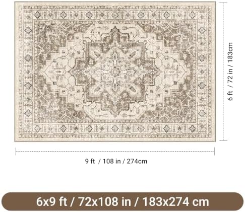 befbee 6x9 Washable Area Rug, Non Slip Rug for Living Room Brown - Image 2
