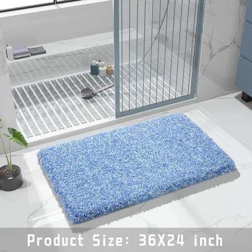 Yimobra Bathroom Rugs Non Slip Washable 36x24, Plush Bath Mat, Blue&White - Image 6