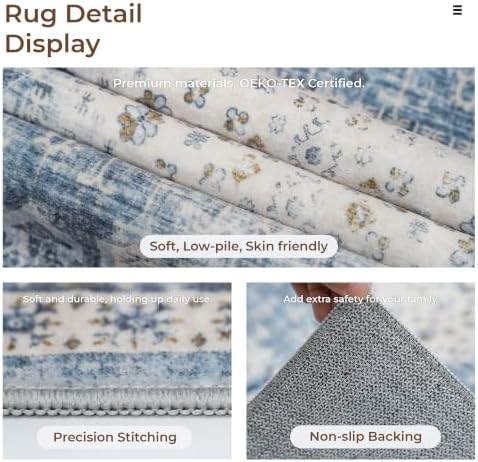 RUUGME Washable 4x10 Runner Rug - Vintage Hallway Kitchen Rugs with Non Slip Backing Low Pile Stain Resistant Carpets Indoor Ultra Soft Light Weight Rug Floor Decoration Mat 4'x10' Aqua Blue - Image 7