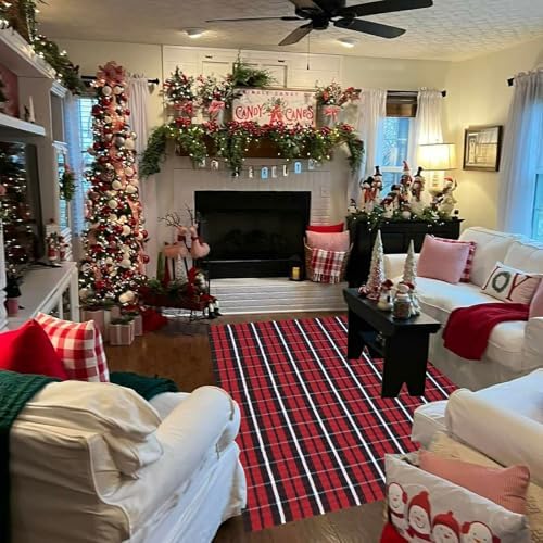 Buffalo Plaid Outdoor Rug, 4' x 6' Christmas Red & Black Check Indoor/Outdoor Area Rug, Layering Rug for Hello/Welcome Door Mat, Machine Washable Cotton Woven Farmhouse Mat for Front Porch Decor - Image 5