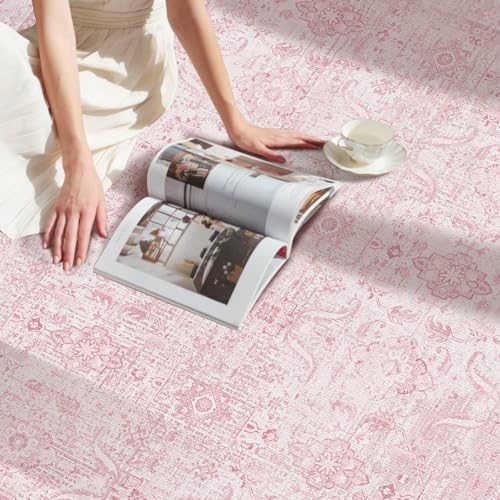 Rugxara Pink 4x6 Area Rug Washable Rug for Bedroom Nursery Girls Room - Image 4