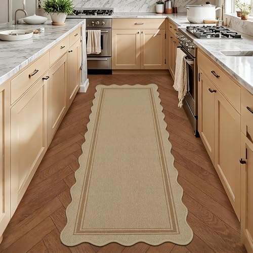 Zeeinx Easy Jute 2x6 Kitchen Runner Rug Scalloped Outdoor Runner Rug - Image 2