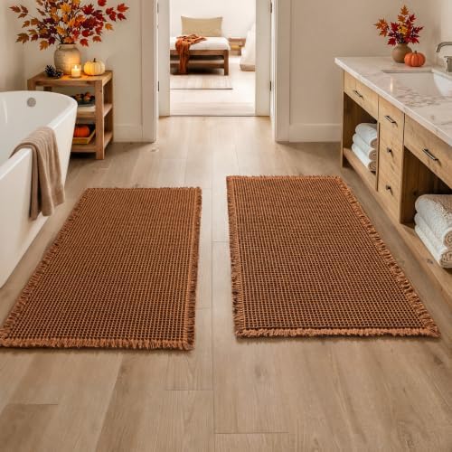 MIULEE Fall Terracotta Set of 2 Waffle Bathroom Runner Rugs 2'x4'(24"x48") by MIULEE